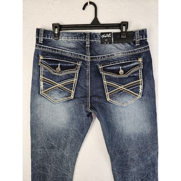 True Luck Jeans Slim Fit Men's Sz 34x30‎ Medium Wash Embroided Flap Pockets Nwt. - Picture 2 of 10